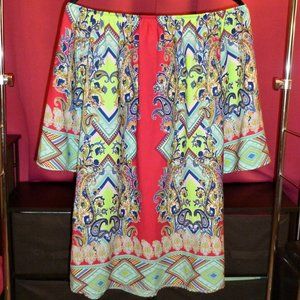 Abstract & Paisley Print Off Shoulders Dress